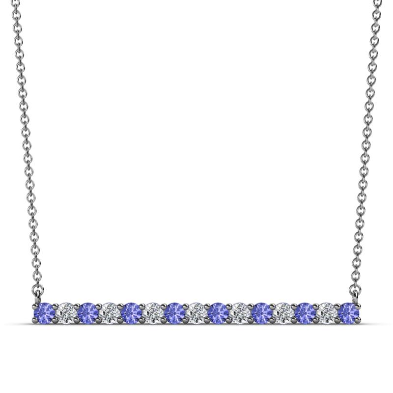 Noya 2.50 mm Round Tanzanite and Diamond Horizontal Bar Pendant Necklace 