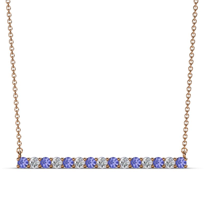 Noya 2.50 mm Round Tanzanite and Diamond Horizontal Bar Pendant Necklace 