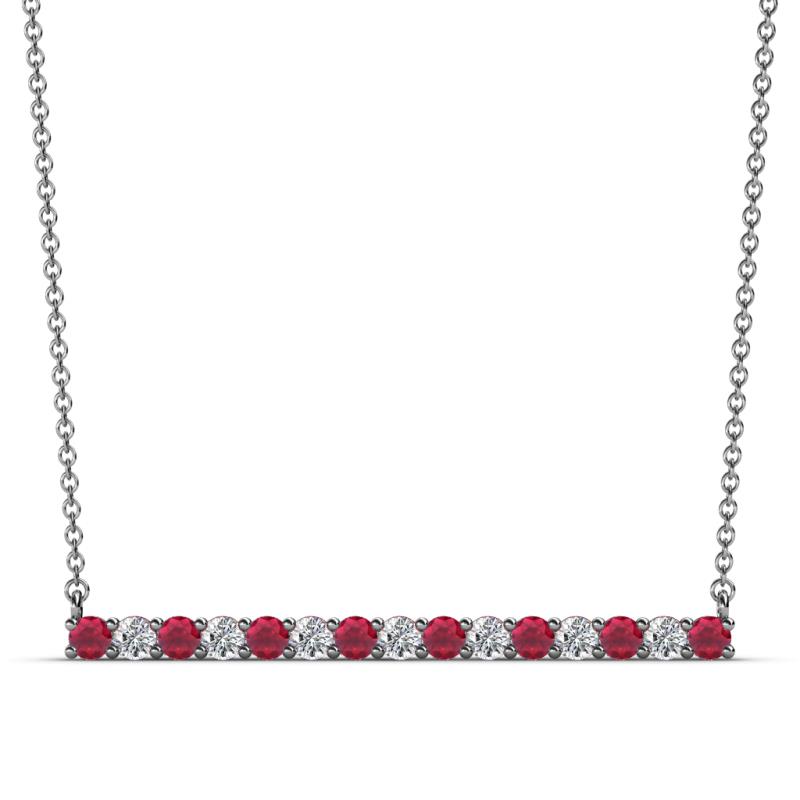 Noya 2.50 mm Round Ruby and Diamond Horizontal Bar Pendant Necklace 