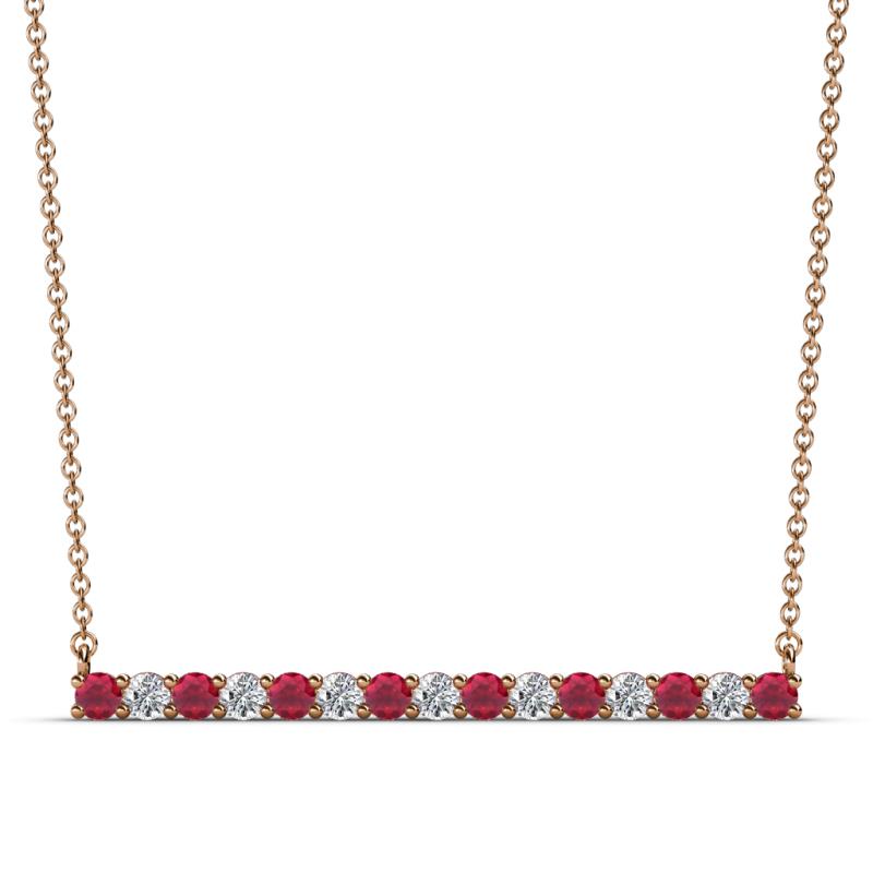 Noya 2.50 mm Round Ruby and Diamond Horizontal Bar Pendant Necklace 
