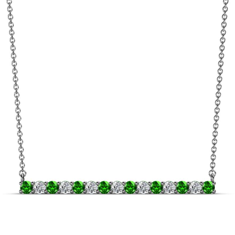 Noya 2.50 mm Round Green Garnet and Diamond Horizontal Bar Pendant Necklace 