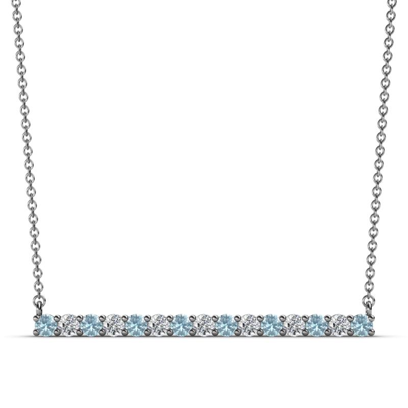 Noya 2.50 mm Round Aquamarine and Diamond Horizontal Bar Pendant Necklace 