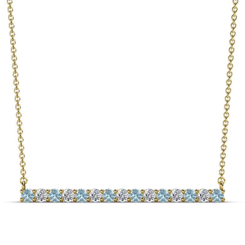 Noya 2.50 mm Round Aquamarine and Diamond Horizontal Bar Pendant Necklace 