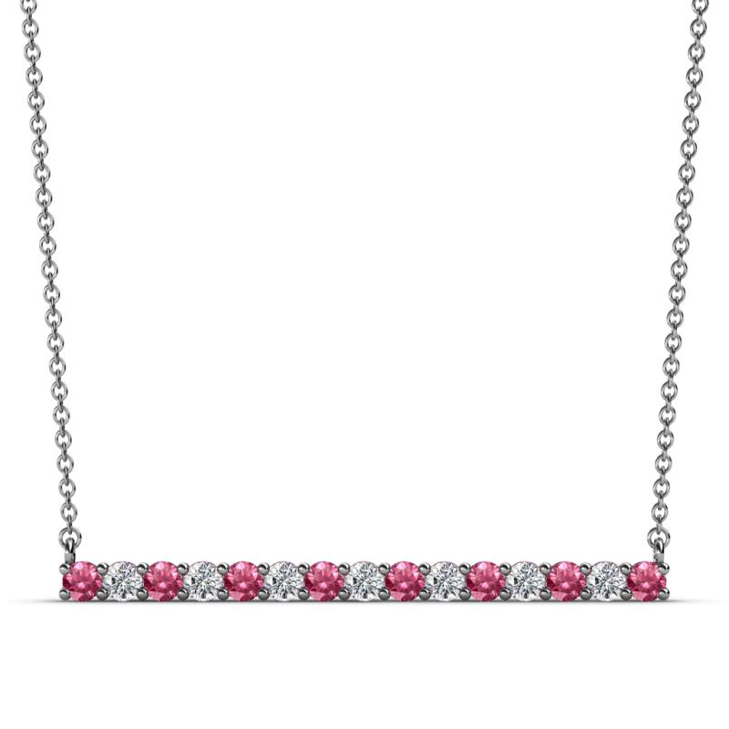 Noya 2.50 mm Round Pink Tourmaline and Diamond Horizontal Bar Pendant Necklace 