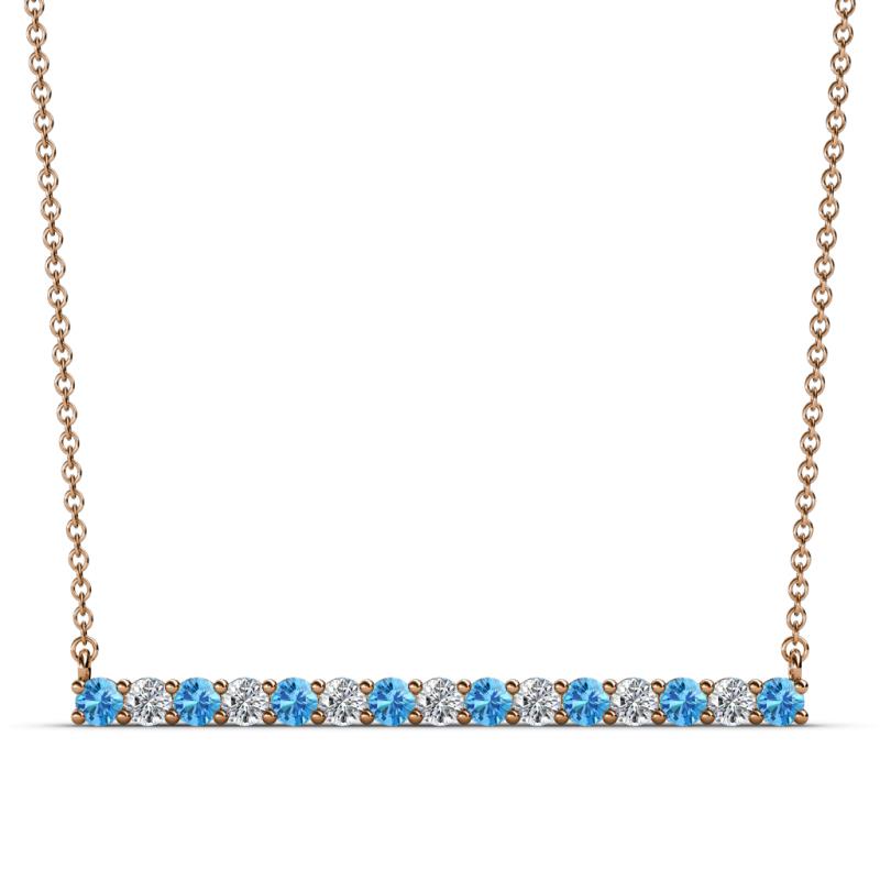 Noya 2.50 mm Round Blue Topaz and Diamond Horizontal Bar Pendant Necklace 