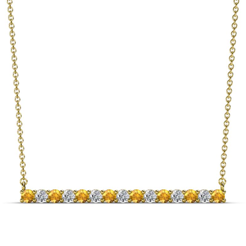 Noya 2.50 mm Round Citrine and Diamond Horizontal Bar Pendant Necklace 