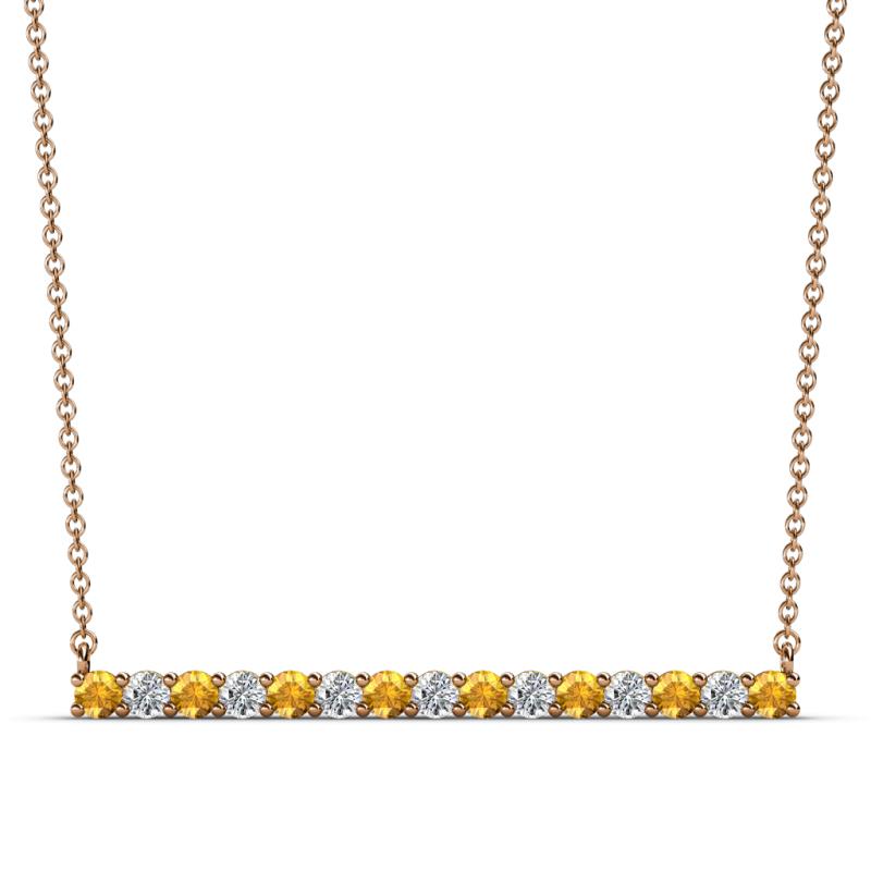 Noya 2.50 mm Round Citrine and Diamond Horizontal Bar Pendant Necklace 