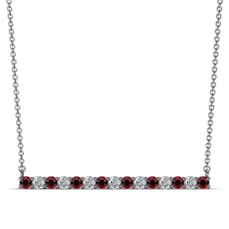 Noya 2.50 mm Round Red Garnet and Diamond Horizontal Bar Pendant Necklace 