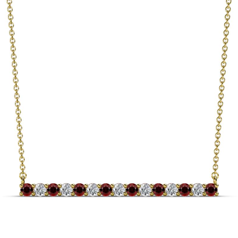 Noya 2.50 mm Round Red Garnet and Diamond Horizontal Bar Pendant Necklace 