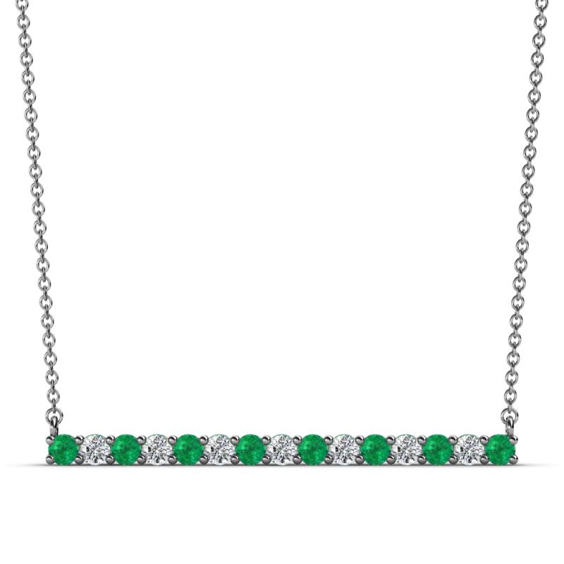 Noya 2.50 mm Round Emerald and Diamond Horizontal Bar Pendant Necklace 