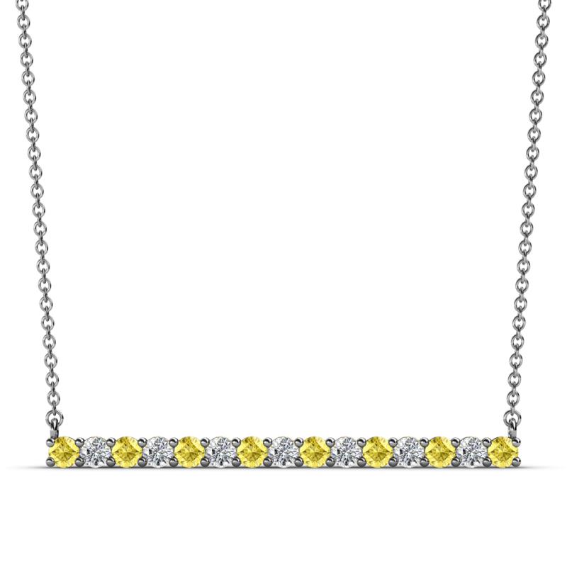 Noya 2.50 mm Round Yellow Sapphire and Diamond Horizontal Bar Pendant Necklace 