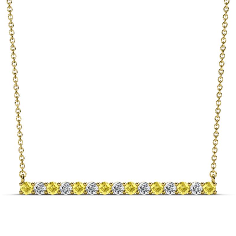 Noya 2.50 mm Round Yellow Sapphire and Diamond Horizontal Bar Pendant Necklace 