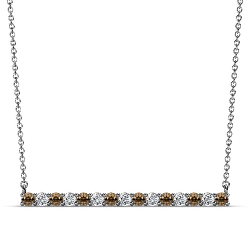 Noya 2.50 mm Round Smoky Quartz and Diamond Horizontal Bar Pendant Necklace 