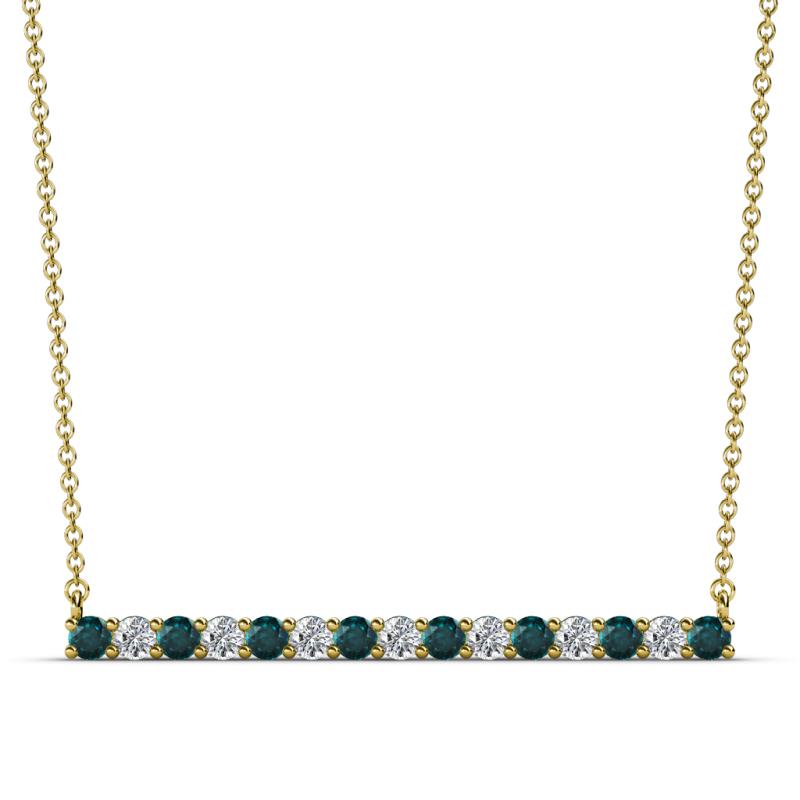 Noya 2.50 mm Round London Blue Topaz and Diamond Horizontal Bar Pendant Necklace 