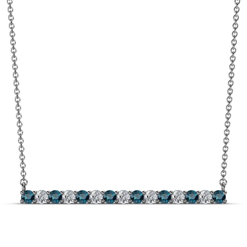Noya 2.50 mm Round Blue and White Diamond Horizontal Bar Pendant Necklace 