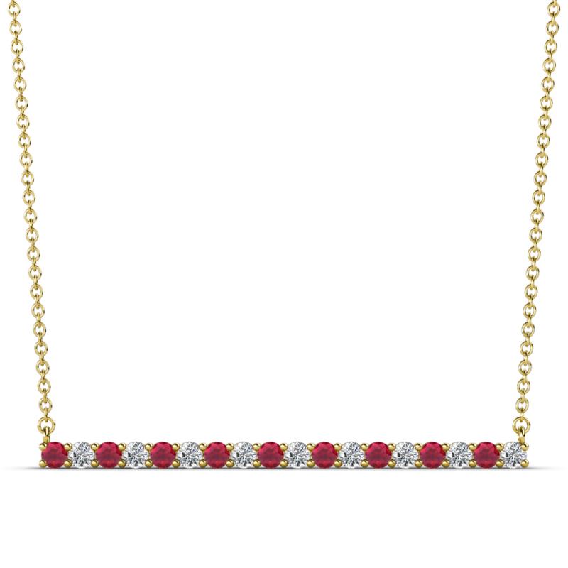 Noya 2.00 mm Round Ruby and Lab Grown Diamond Horizontal Bar Pendant Necklace 