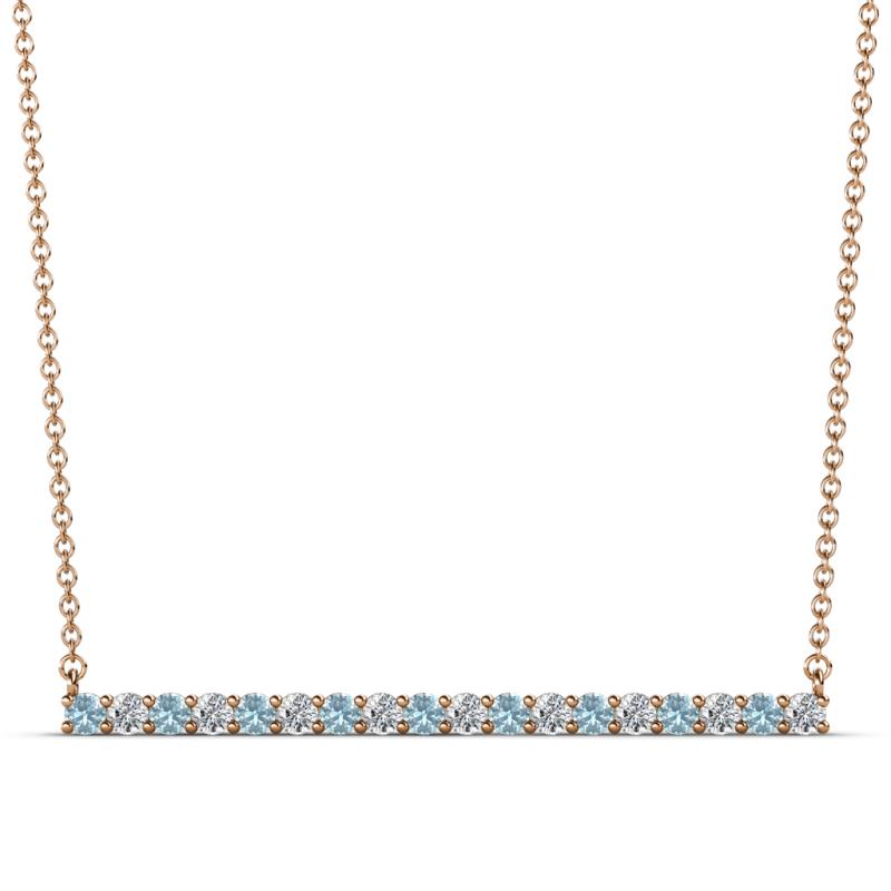 Noya 2.00 mm Round Aquamarine and Lab Grown Diamond Horizontal Bar Pendant Necklace 