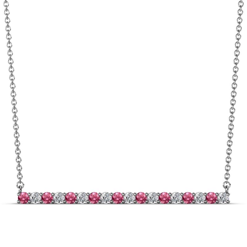 Noya 2.00 mm Round Pink Tourmaline and Lab Grown Diamond Horizontal Bar Pendant Necklace 