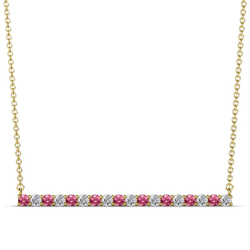 Noya 2.00 mm Round Pink Tourmaline and Lab Grown Diamond Horizontal Bar Pendant Necklace 