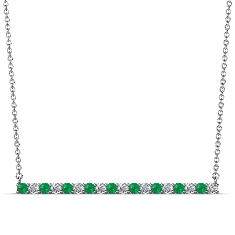 Noya 2.00 mm Round Emerald and Lab Grown Diamond Horizontal Bar Pendant Necklace 