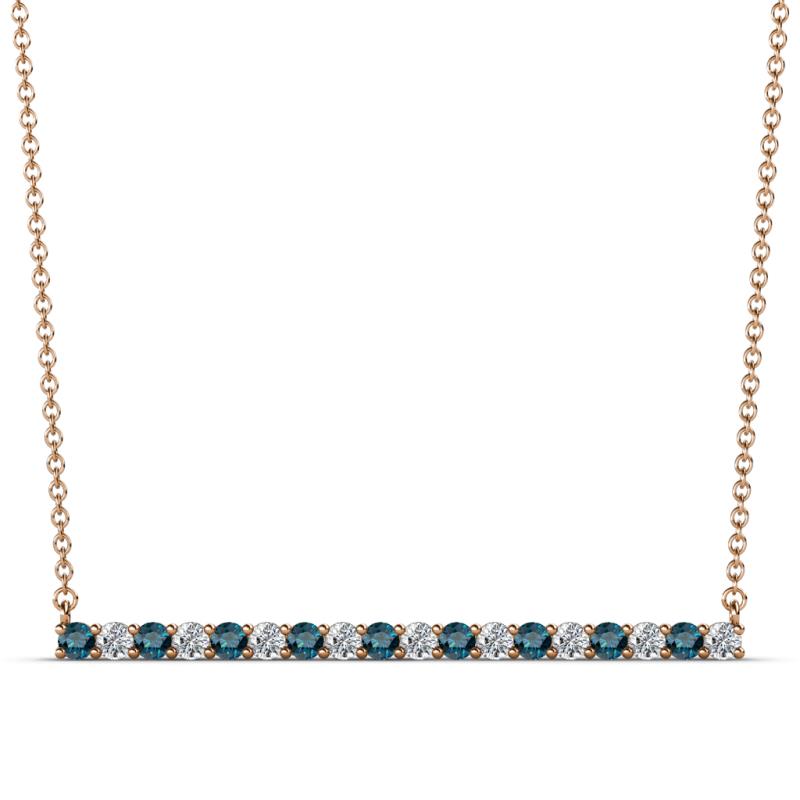 Noya 2.00 mm Round Blue Diamond and White Lab Grown Diamond Horizontal Bar Pendant Necklace 