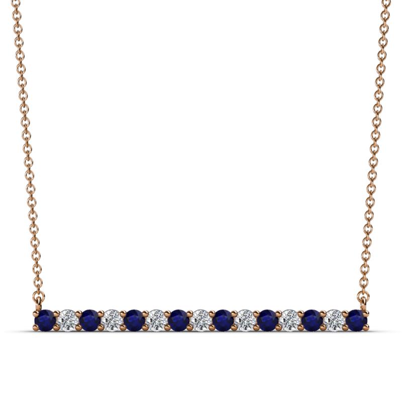 Noya 2.50 mm Round Blue Sapphire and Lab Grown Diamond Horizontal Bar Pendant Necklace 