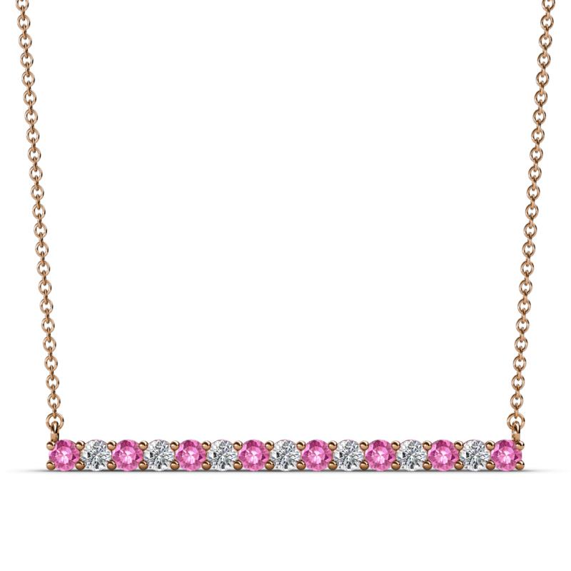 Noya 2.50 mm Round Pink Sapphire and Lab Grown Diamond Horizontal Bar Pendant Necklace 