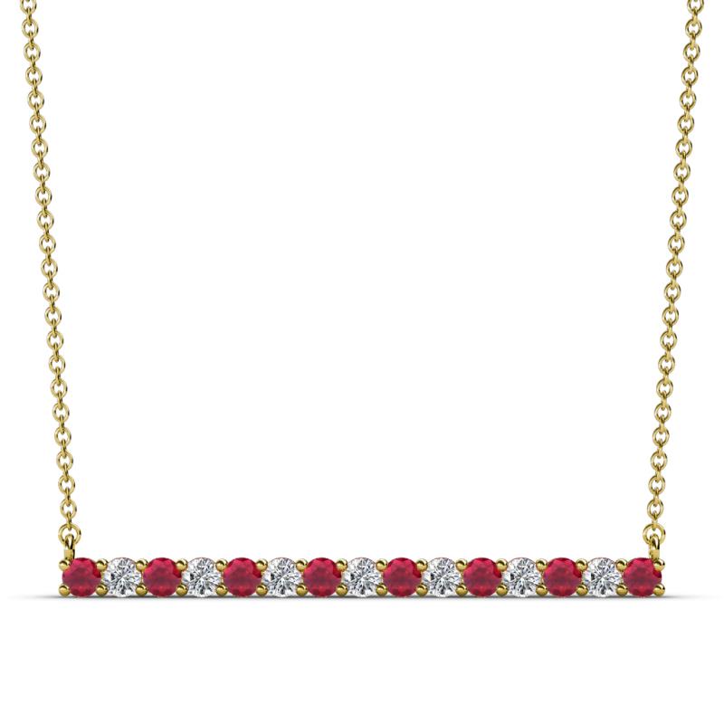 Noya 2.50 mm Round Ruby and Lab Grown Diamond Horizontal Bar Pendant Necklace 