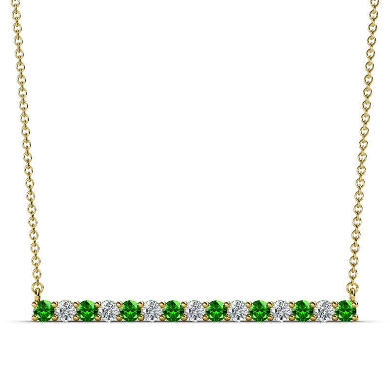 Noya 2.50 mm Round Green Garnet and Lab Grown Diamond Horizontal Bar Pendant Necklace 