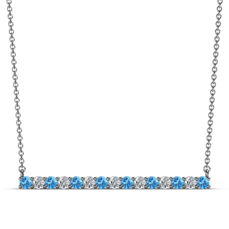 Noya 2.50 mm Round Blue Topaz and Lab Grown Diamond Horizontal Bar Pendant Necklace 