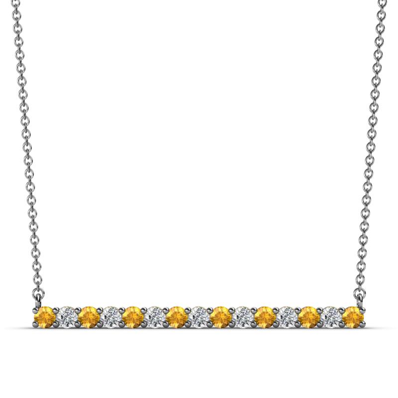 Noya 2.50 mm Round Citrine and Lab Grown Diamond Horizontal Bar Pendant Necklace 
