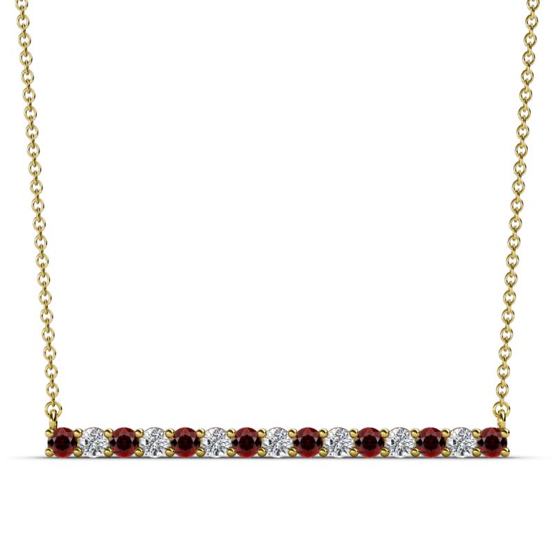 Noya 2.50 mm Round Red Garnet and Lab Grown Diamond Horizontal Bar Pendant Necklace 