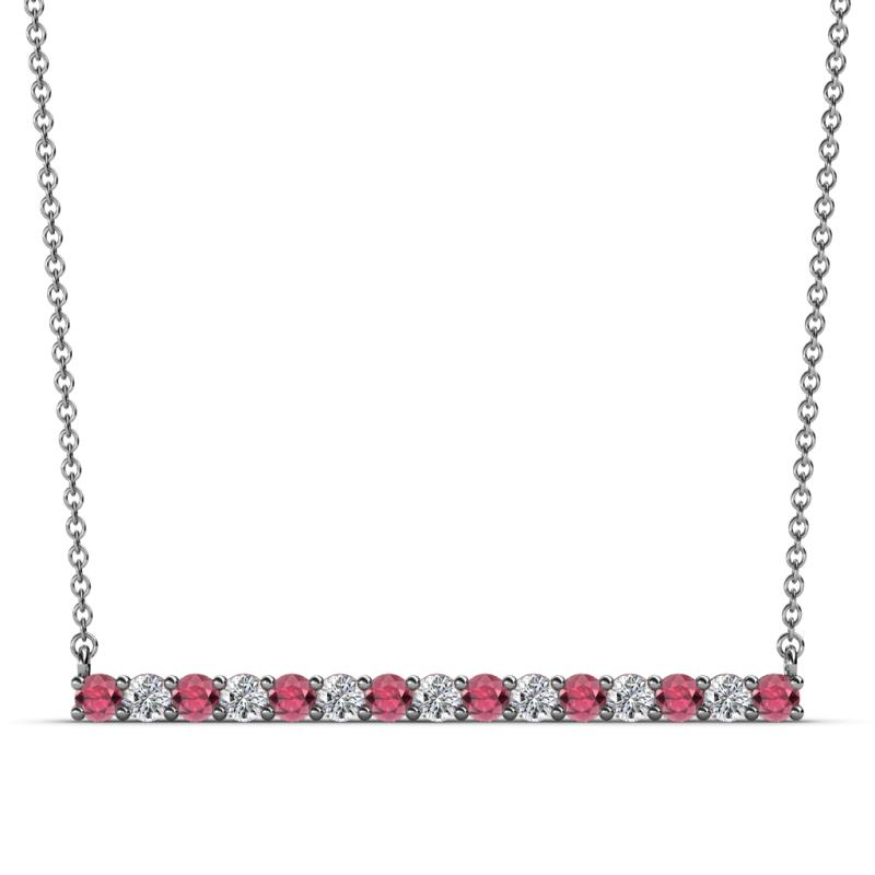 Noya 2.50 mm Round Rhodolite Garnet and Lab Grown Diamond Horizontal Bar Pendant Necklace 