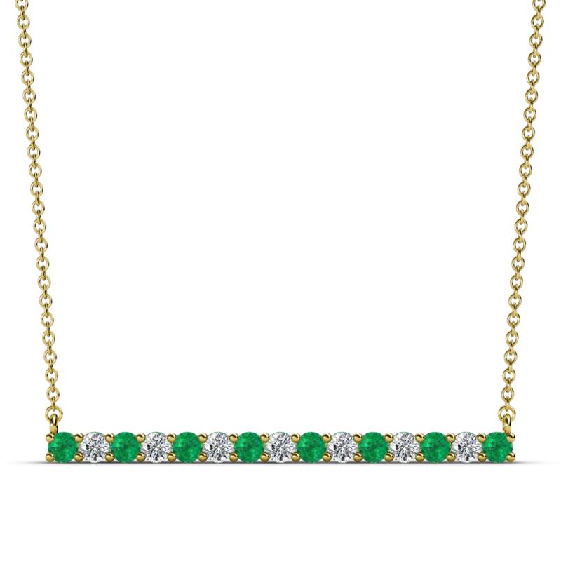 Noya 2.50 mm Round Emerald and Lab Grown Diamond Horizontal Bar Pendant Necklace 