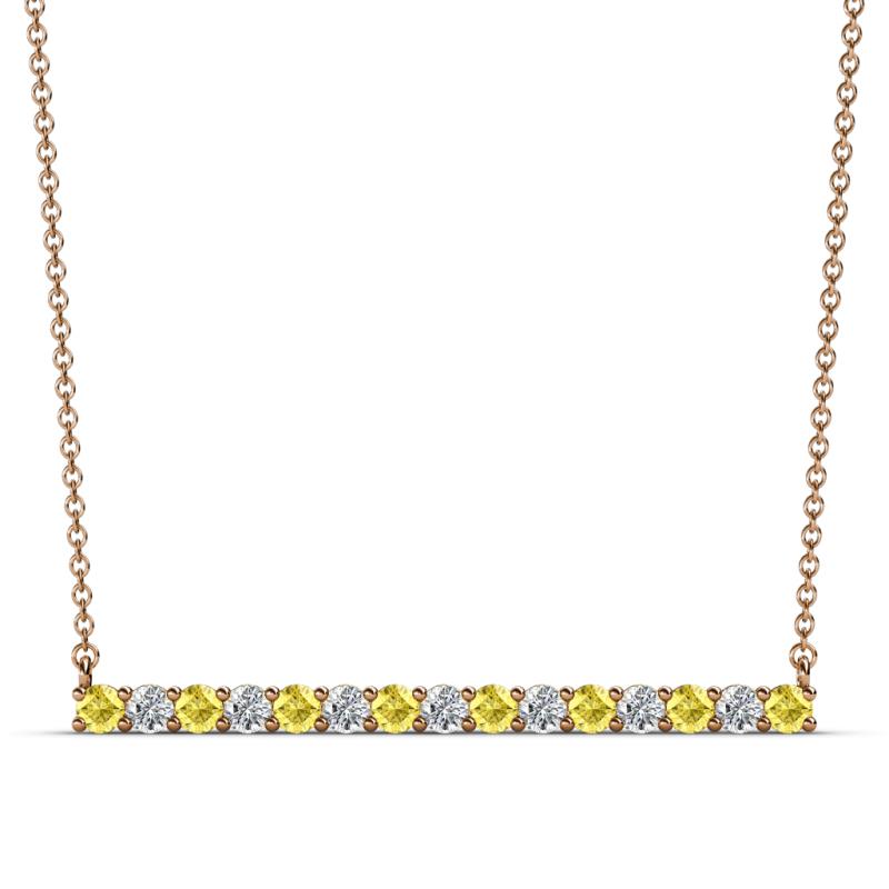 Noya 2.50 mm Round Yellow Sapphire and Lab Grown Diamond Horizontal Bar Pendant Necklace 