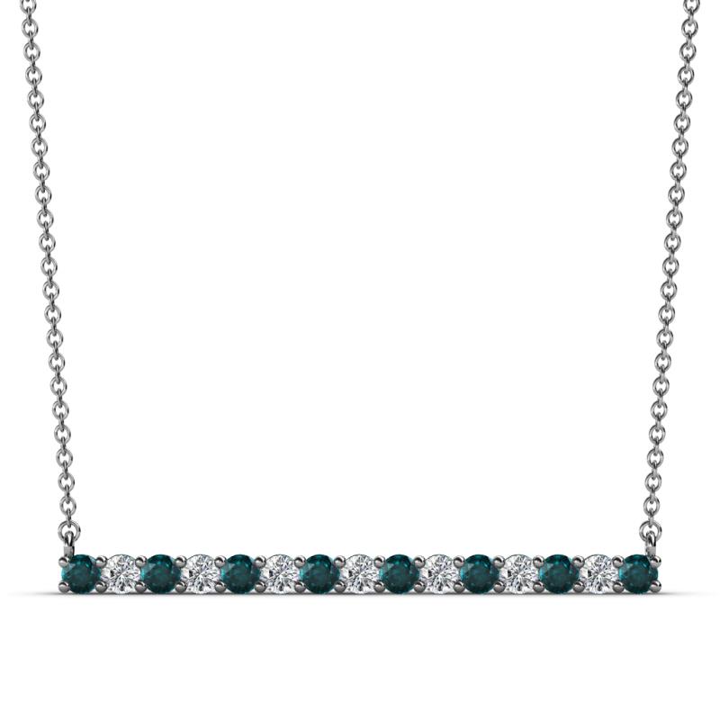 Noya 2.50 mm Round London Blue Topaz and Lab Grown Diamond Horizontal Bar Pendant Necklace 