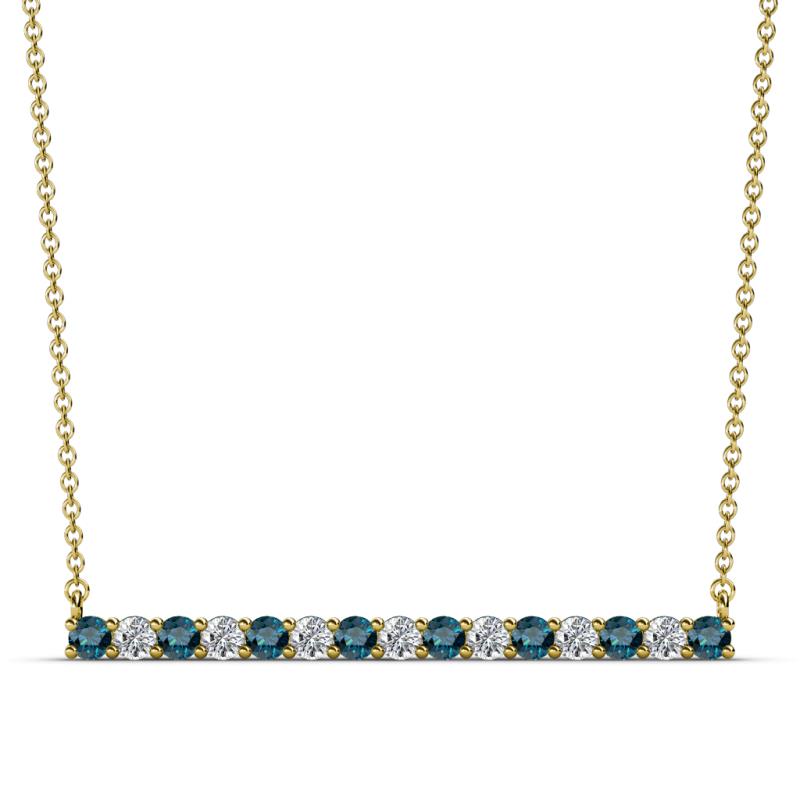 Noya 2.50 mm Round Blue Diamond and White Lab Grown Diamond Horizontal Bar Pendant Necklace 