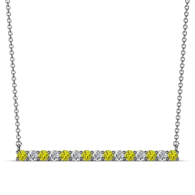 Noya 2.50 mm Round Yellow Diamond and White Lab Grown Diamond Horizontal Bar Pendant Necklace 
