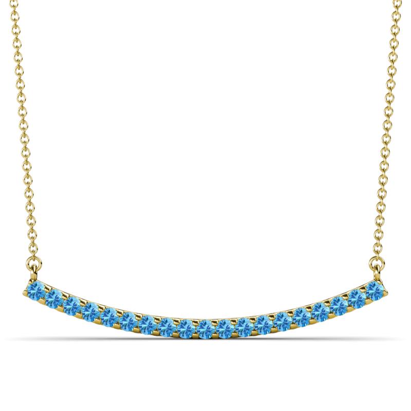 Nancy 2.00 mm Round Blue Topaz Curved Bar Pendant Necklace 