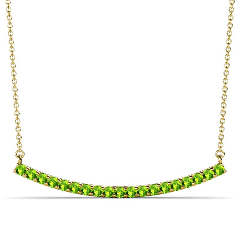 Nancy 2.00 mm Round Peridot Curved Bar Pendant Necklace 
