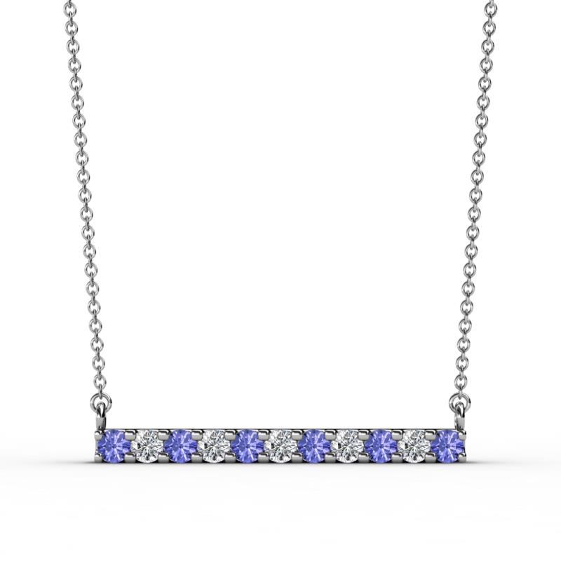 Noela 2.70 mm Round Tanzanite and Diamond Horizontal Bar Pendant Necklace 