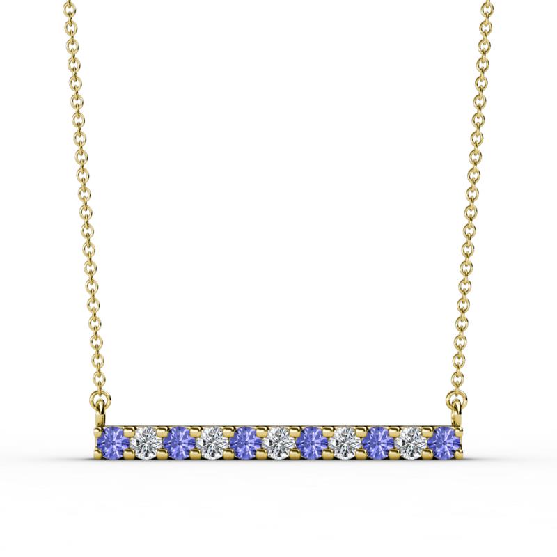 Noela 2.70 mm Round Tanzanite and Diamond Horizontal Bar Pendant Necklace 
