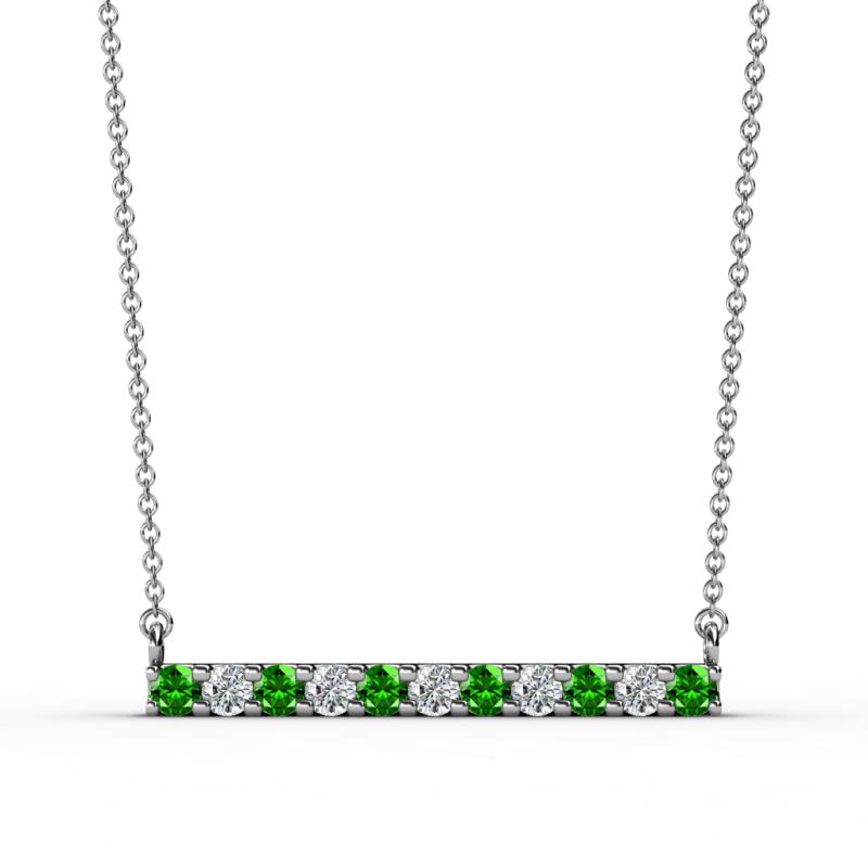 Noela 2.70 mm Round Green Garnet and Diamond Horizontal Bar Pendant Necklace 