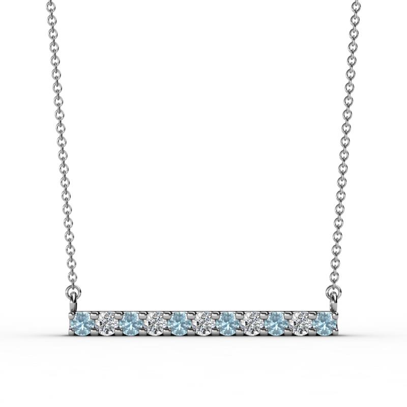 Noela 2.70 mm Round Aquamarine and Diamond Horizontal Bar Pendant Necklace 