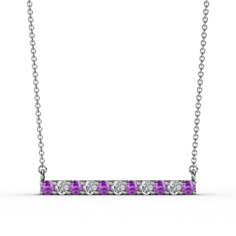Noela 2.70 mm Round Amethyst and Diamond Horizontal Bar Pendant Necklace 