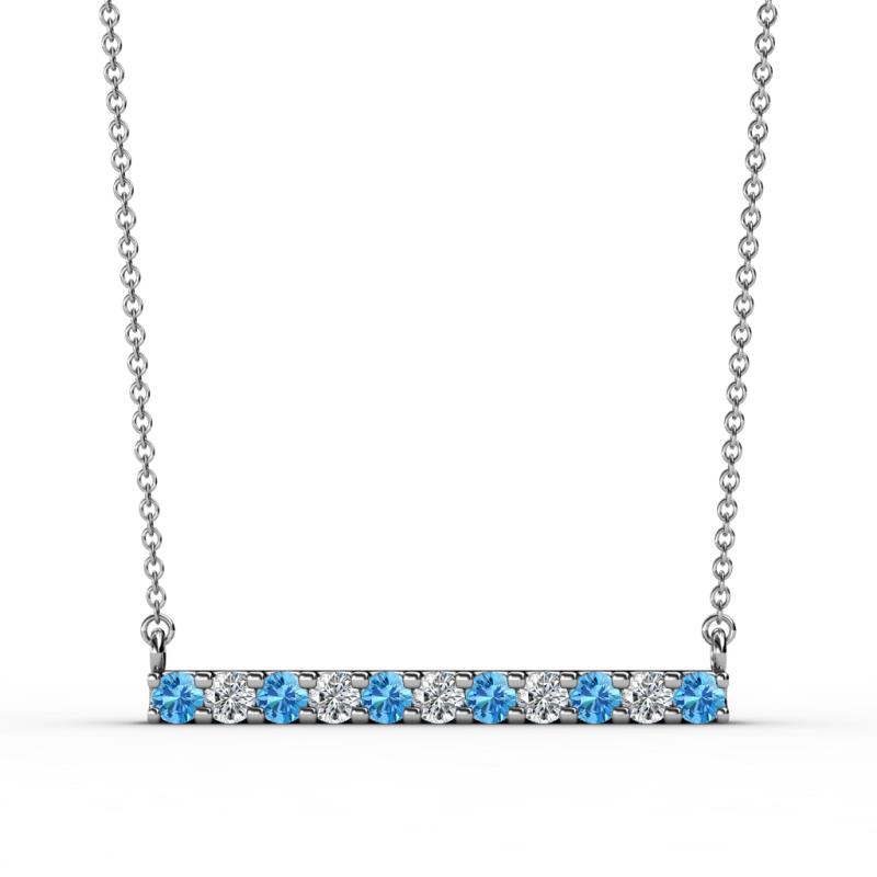Noela 2.70 mm Round Blue Topaz and Diamond Horizontal Bar Pendant Necklace 