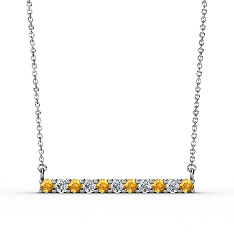Noela 2.70 mm Round Citrine and Diamond Horizontal Bar Pendant Necklace 