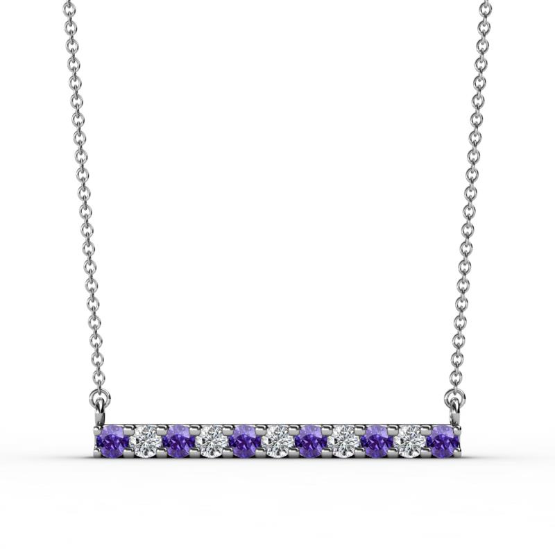 Noela 2.70 mm Round Iolite and Diamond Horizontal Bar Pendant Necklace 