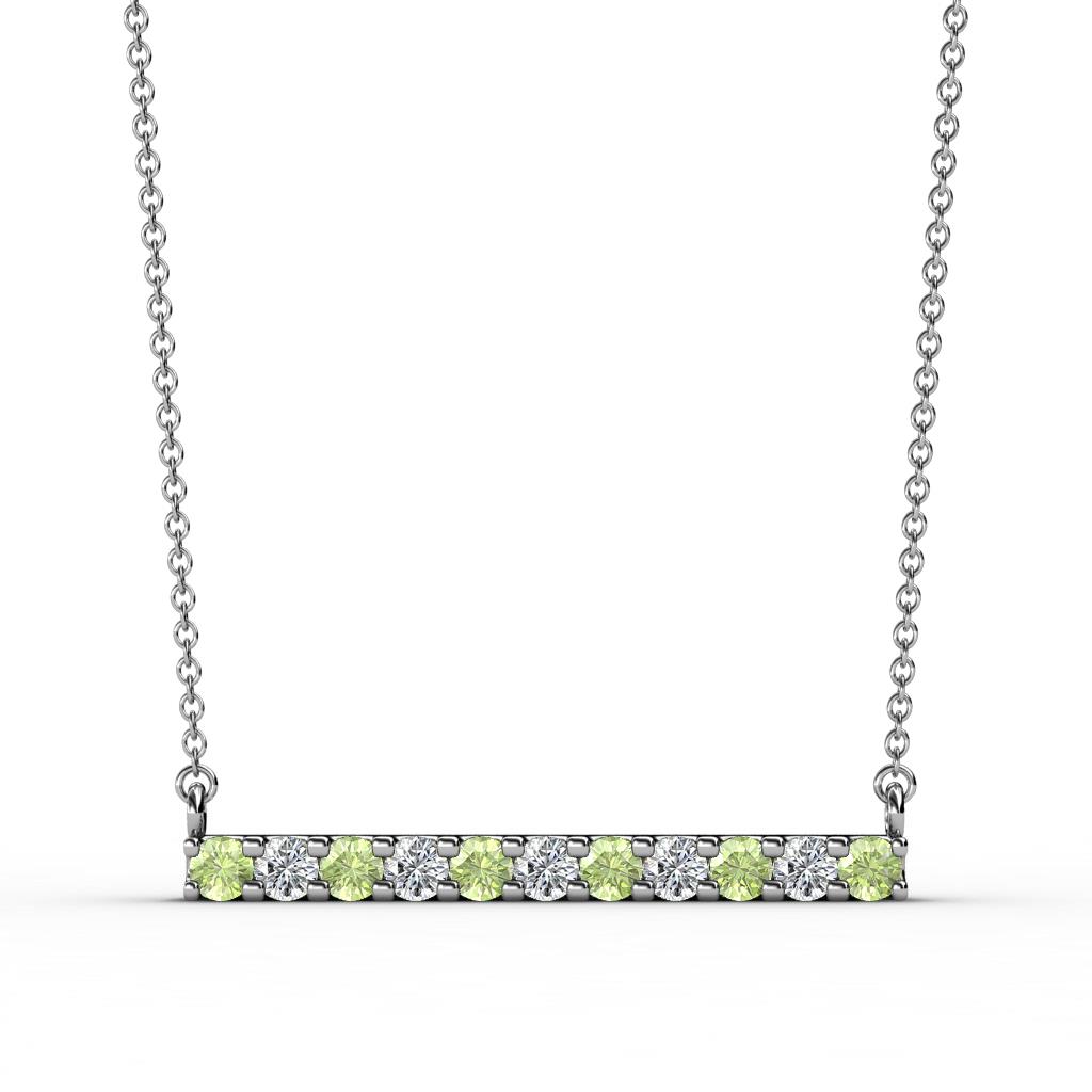 Noela 2.70 mm Round Peridot and Diamond Horizontal Bar Pendant Necklace 