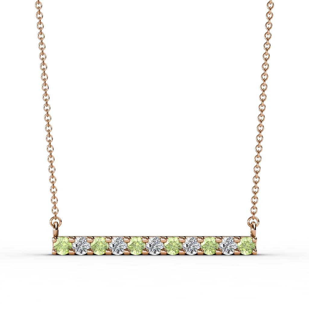 Noela 2.70 mm Round Peridot and Diamond Horizontal Bar Pendant Necklace 